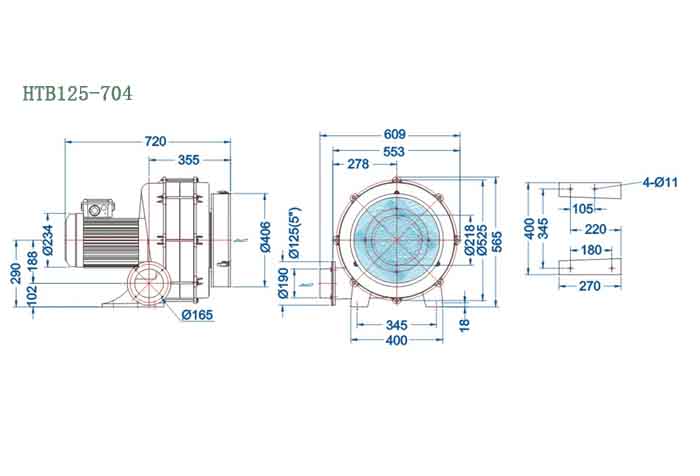 HTB125-704,5.5kw透浦式鼓風機